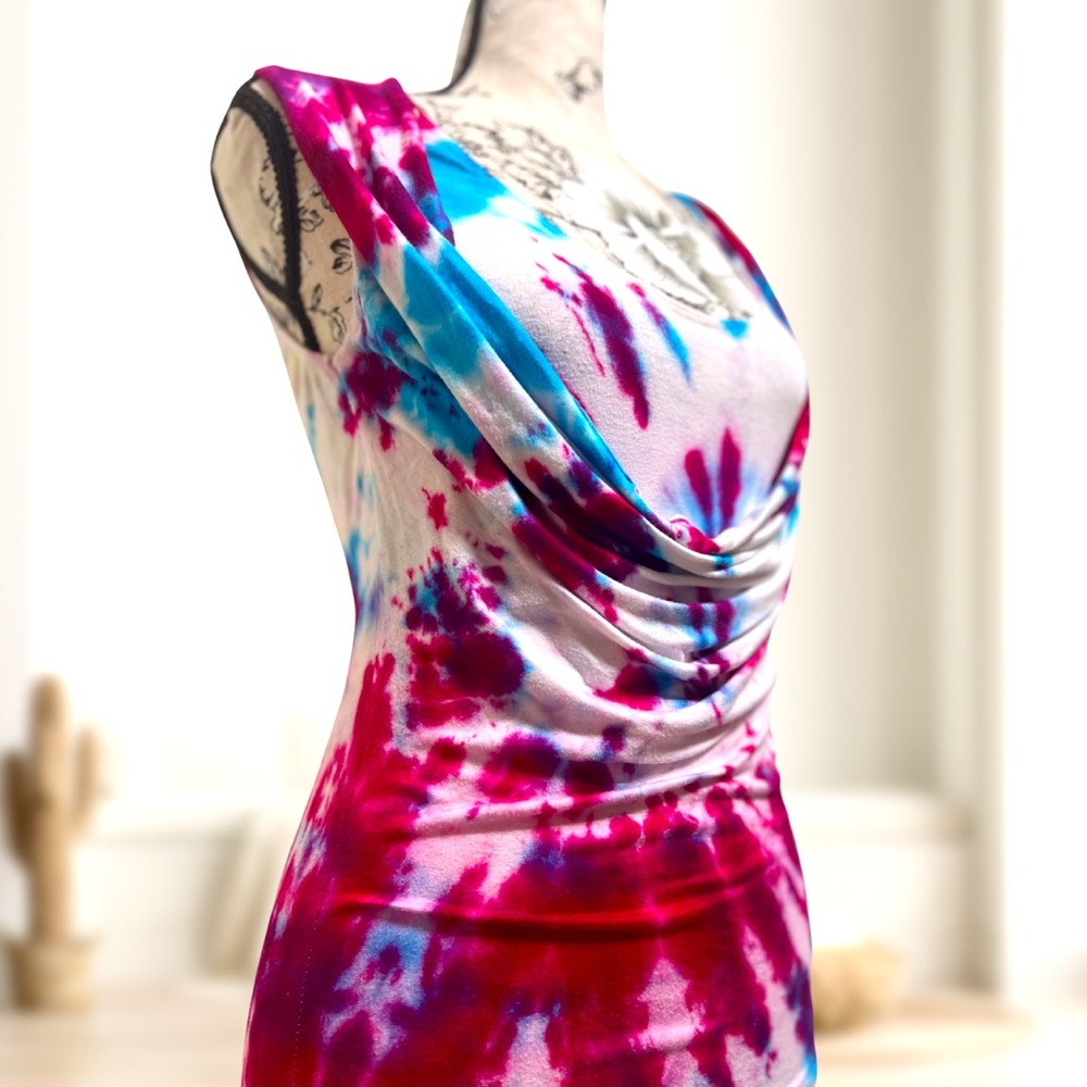 Tie dye white cowl neck mini dress size: small